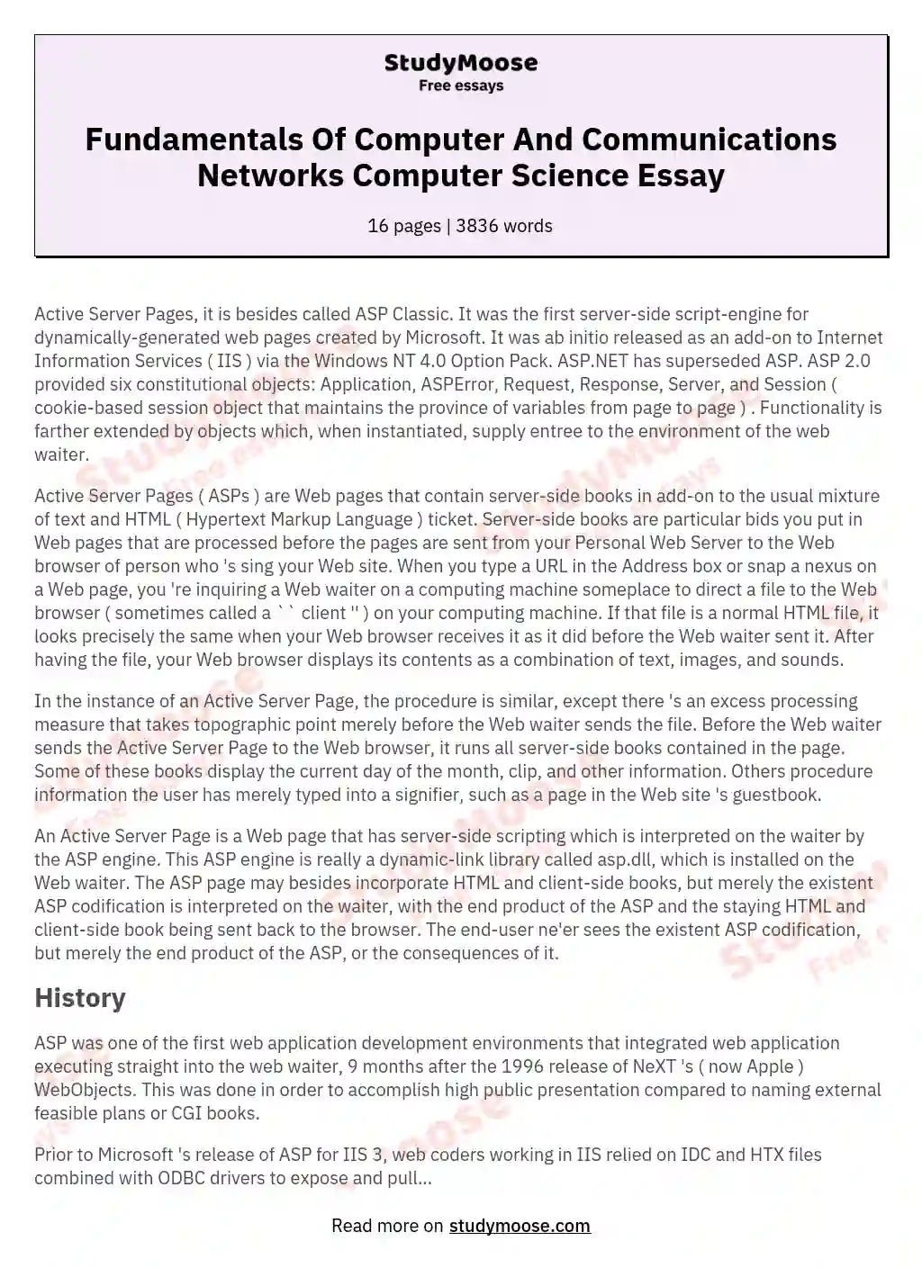 Fundamentals Of Computer And Communications Networks Computer Science Essay essay