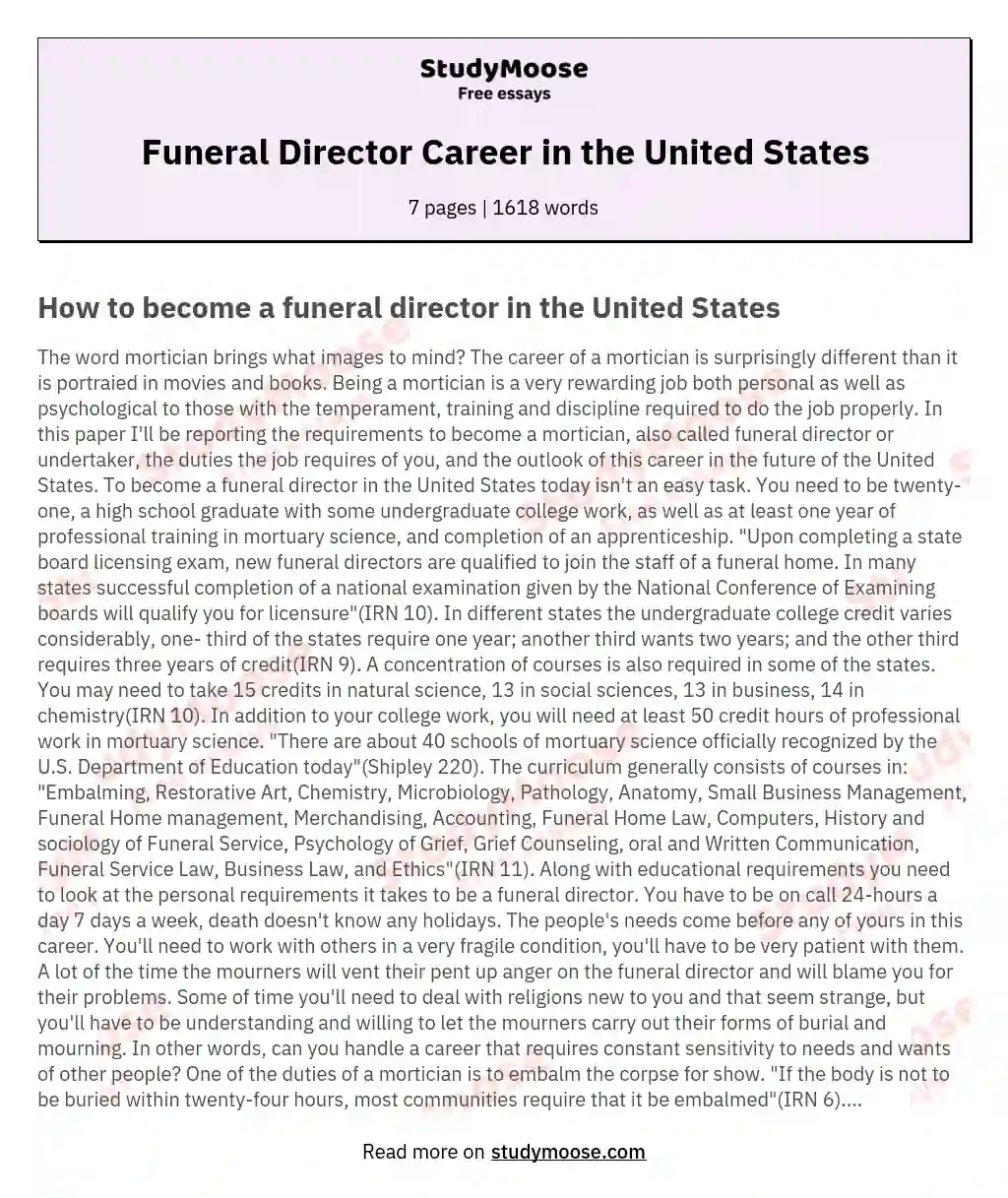 Funeral Director Career in the United States