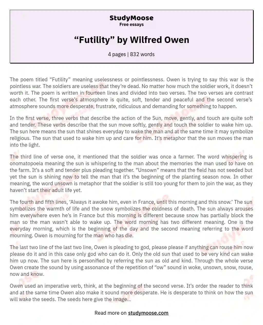 “Futility” by Wilfred Owen essay