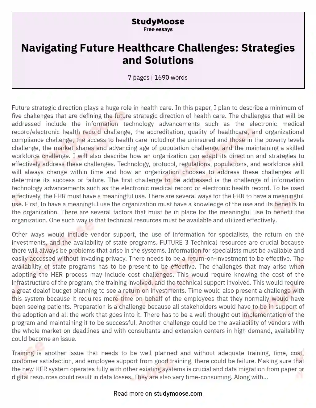 Navigating Future Healthcare Challenges: Strategies and Solutions essay