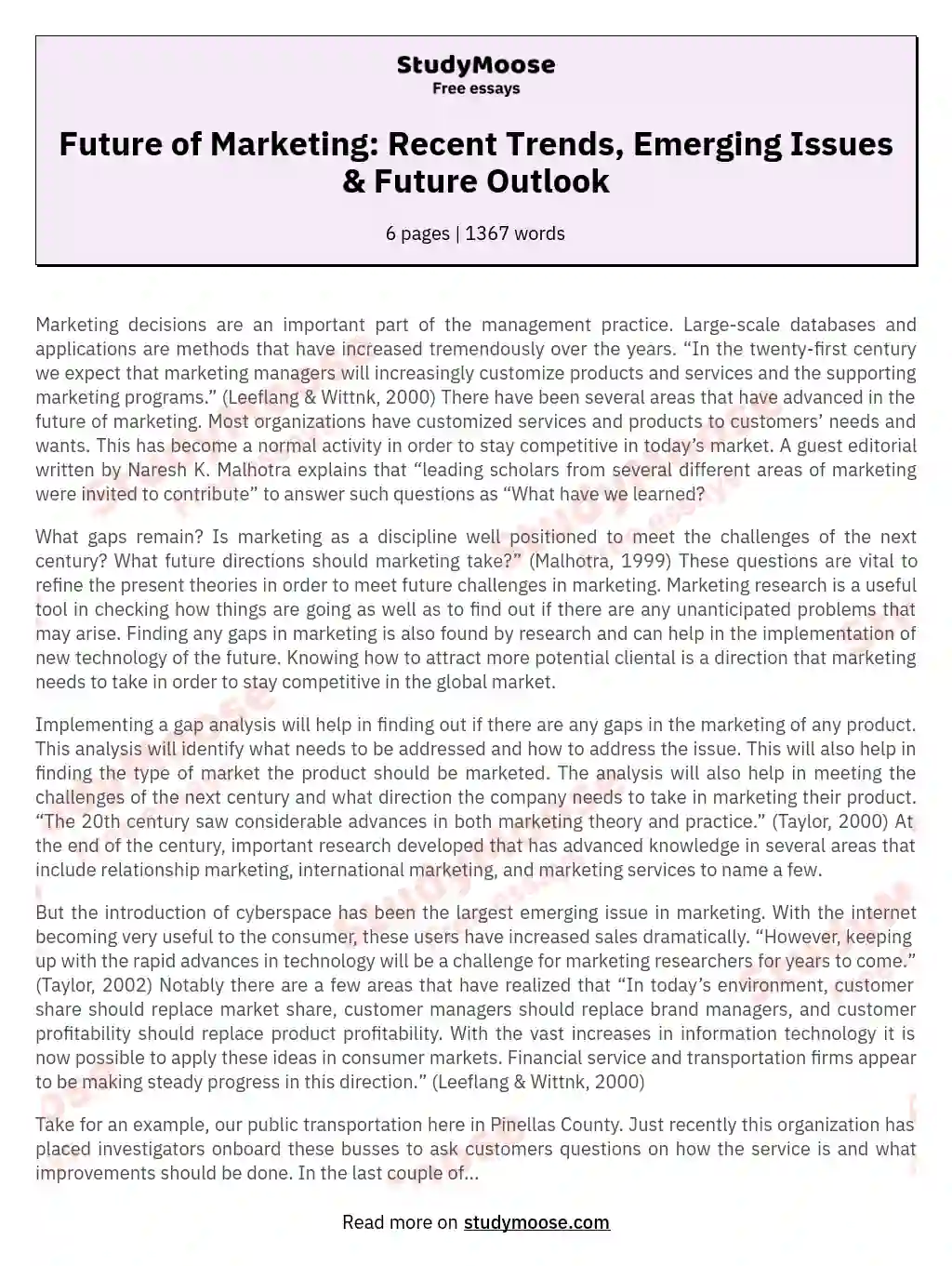 Future of Marketing: Recent Trends, Emerging Issues & Future Outlook essay