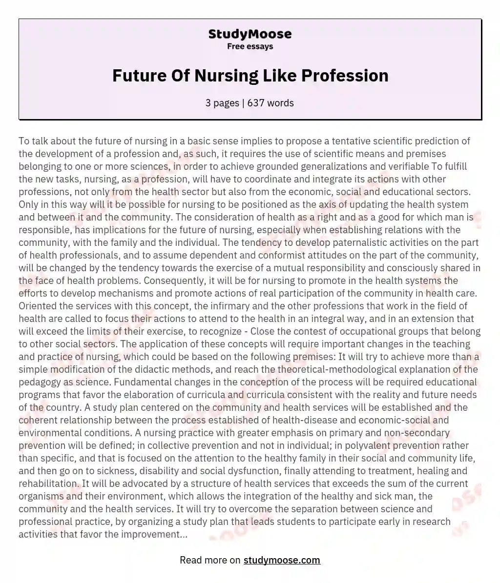 Future Of Nursing Like Profession