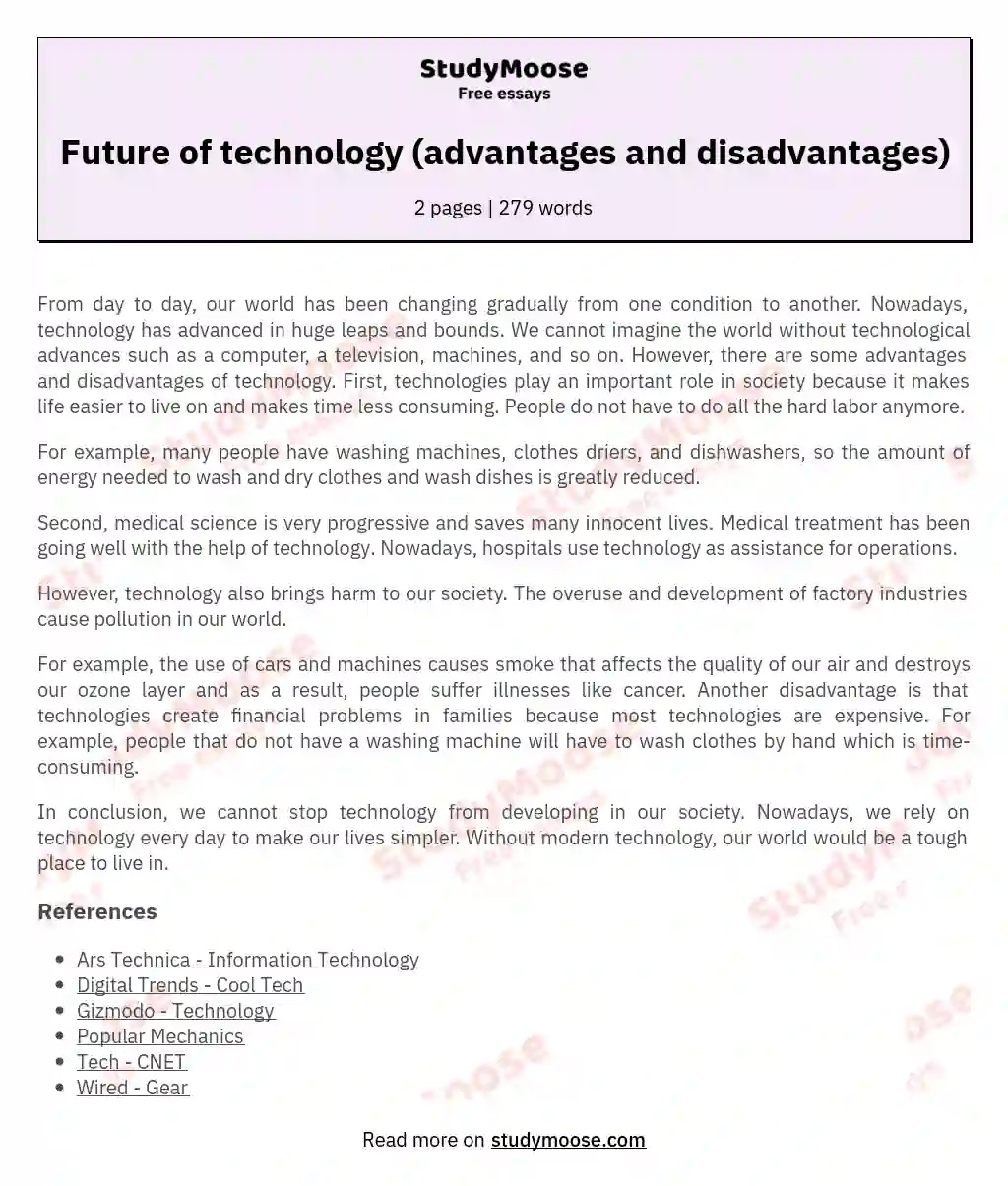 Future of technology (advantages and disadvantages)
