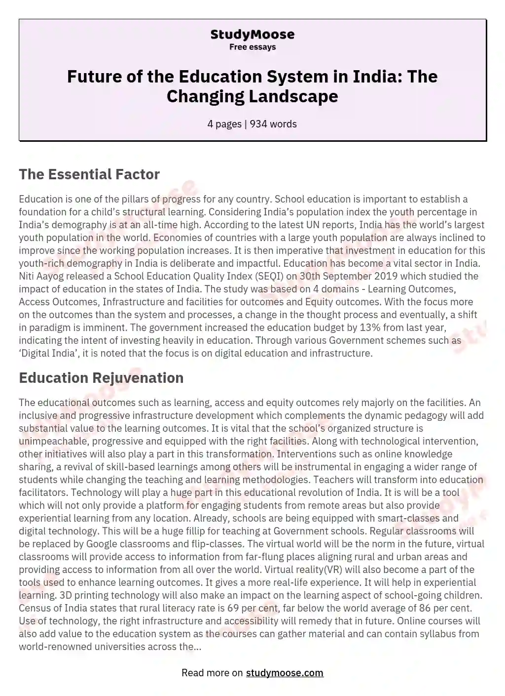 essay on new education system