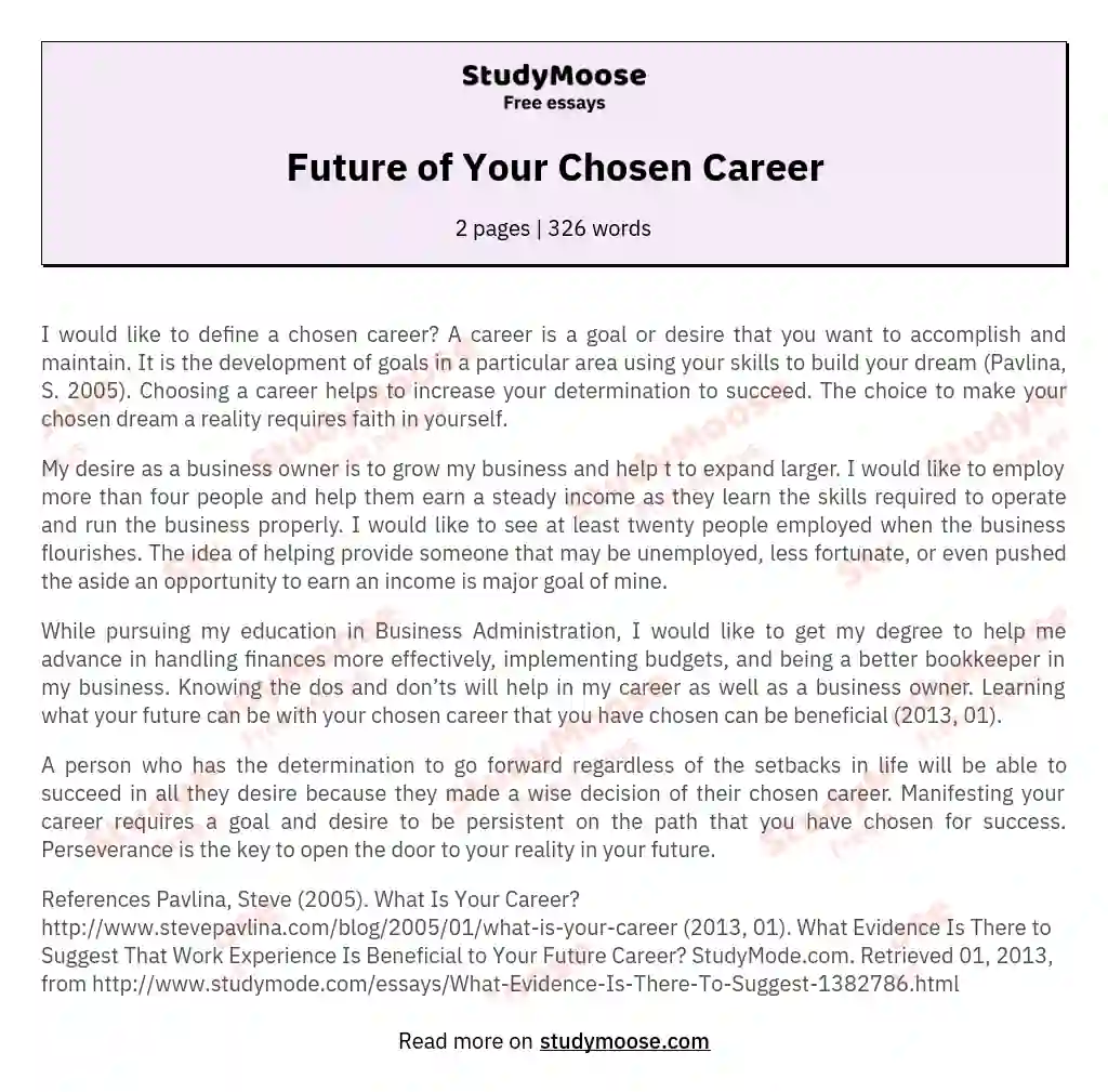 Future of Your Chosen Career essay