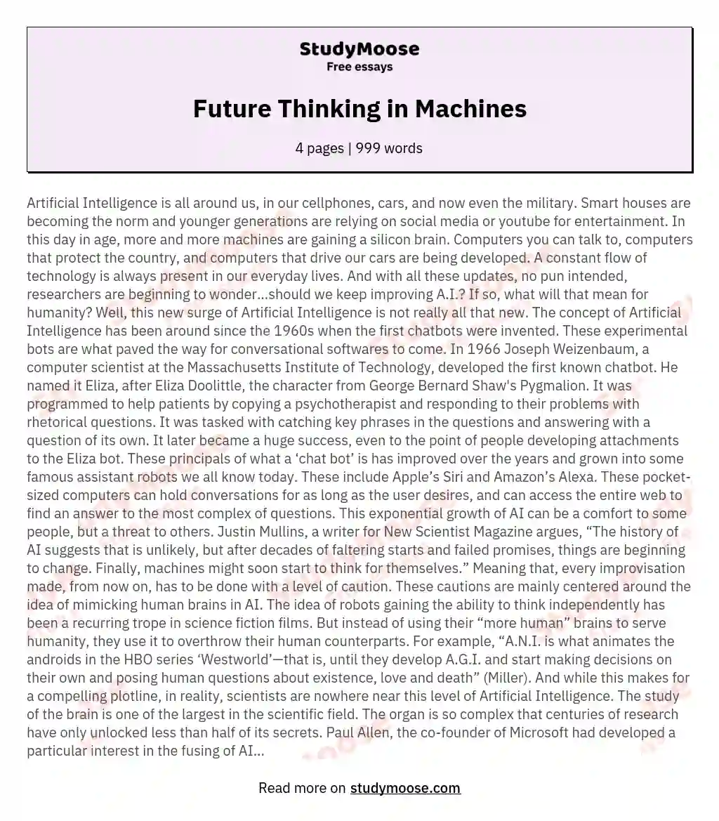 Future Thinking in Machines essay