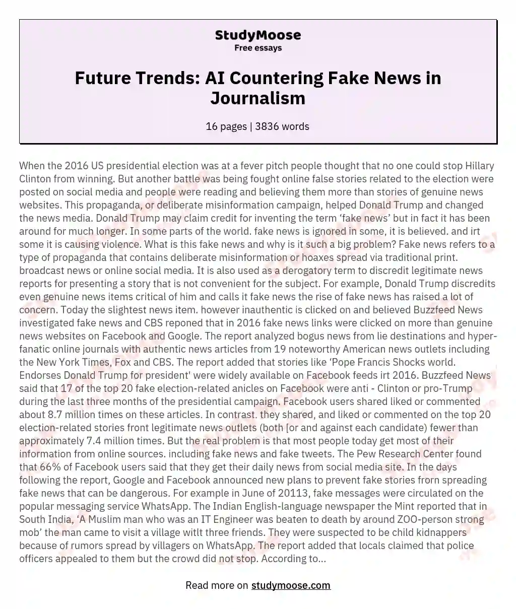 Future Trends: AI Countering Fake News in Journalism essay