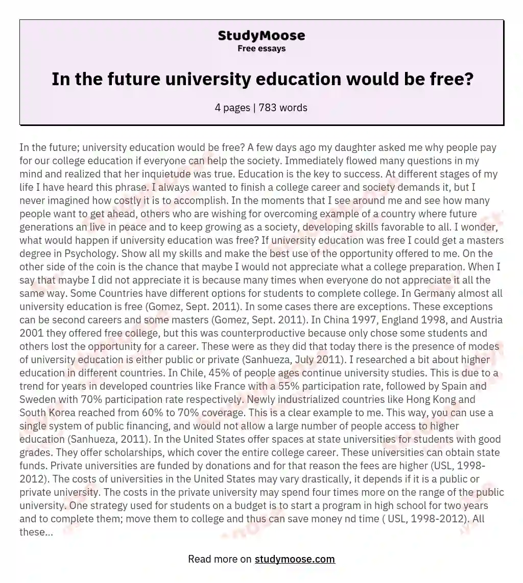 In the future university education would be free? essay
