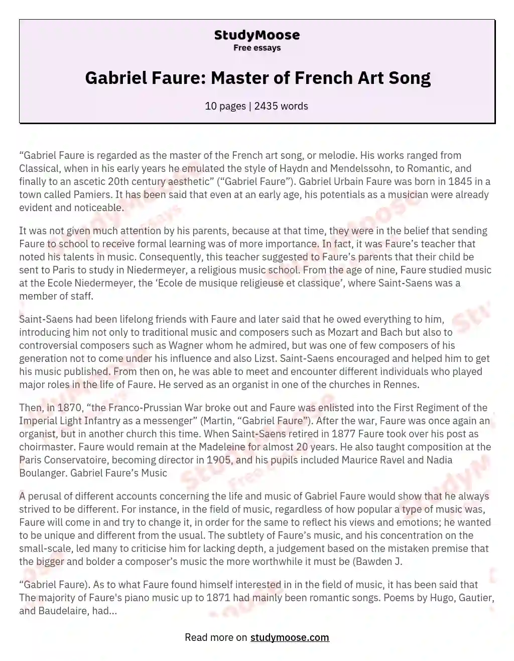 Gabriel Faure: Master of French Art Song essay