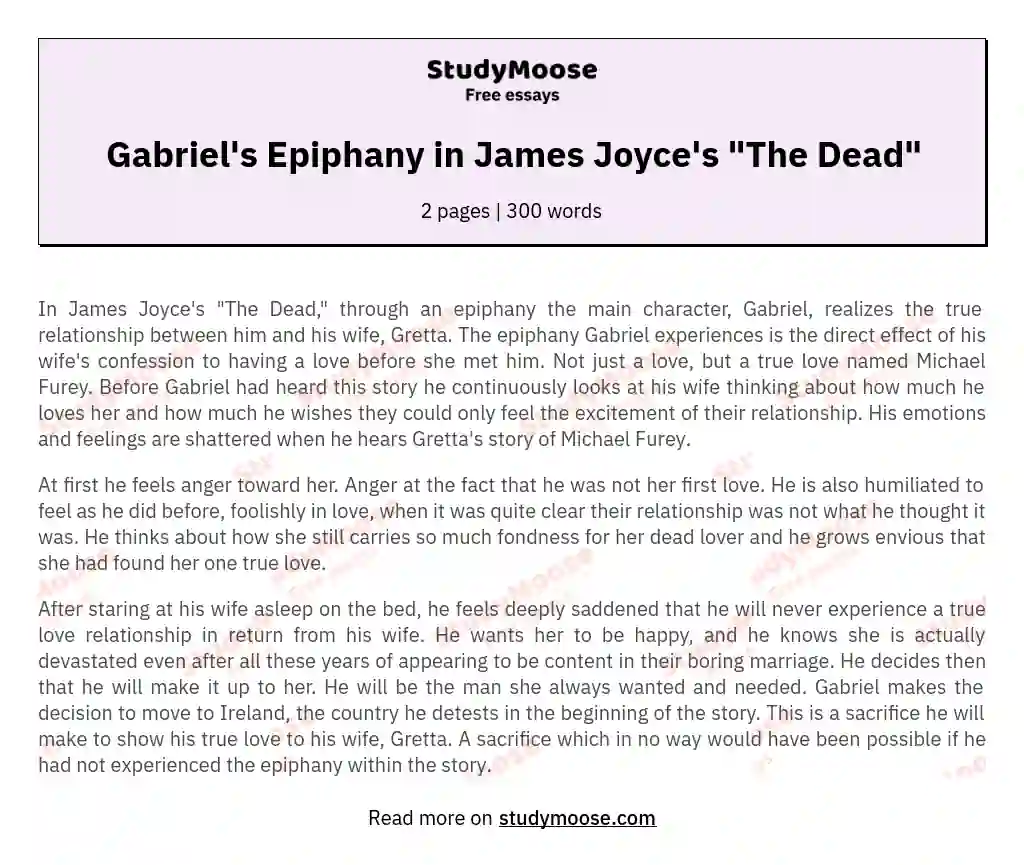 Gabriel's Epiphany in James Joyce's "The Dead" essay