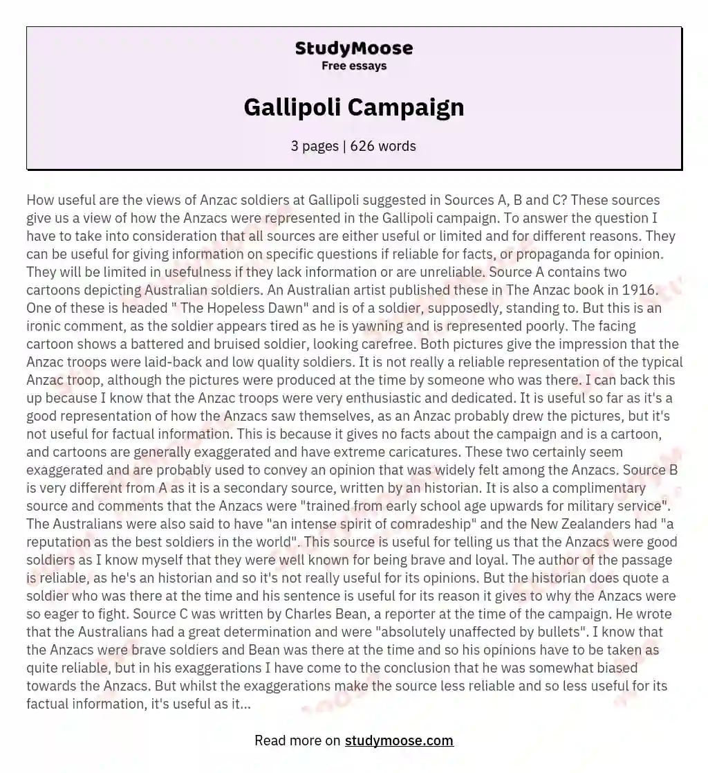 Gallipoli Campaign essay
