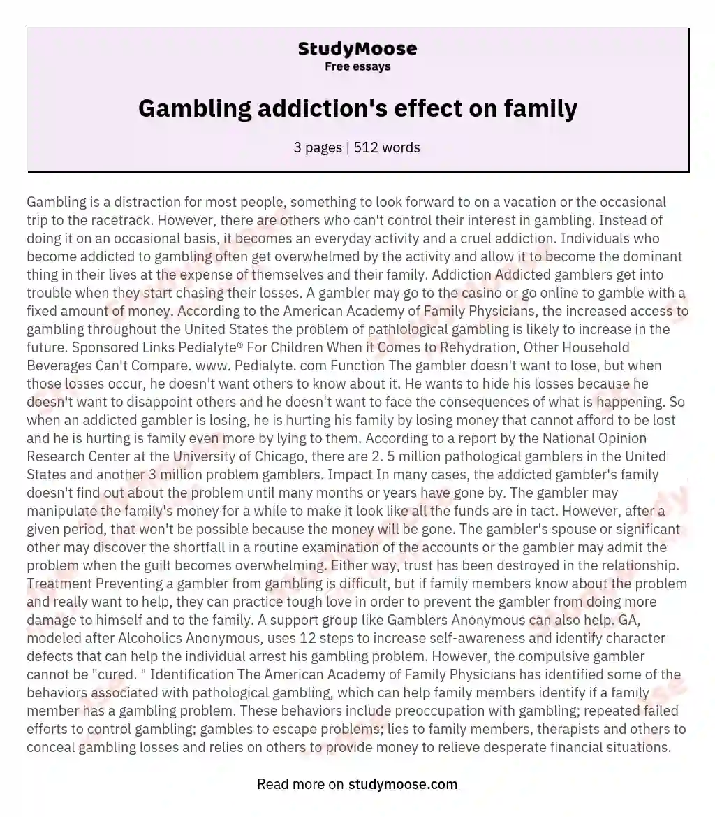 Gambling addiction's effect on family
