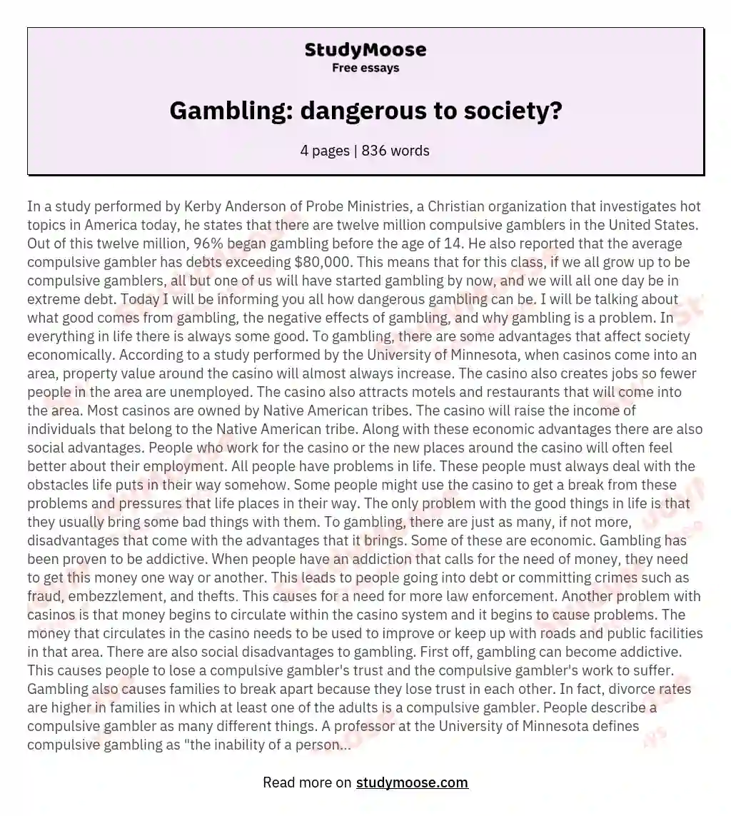 Gambling: dangerous to society? essay