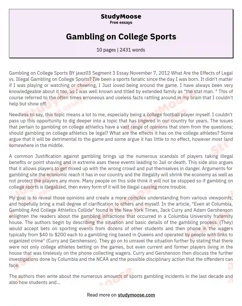 essay on sports gambling
