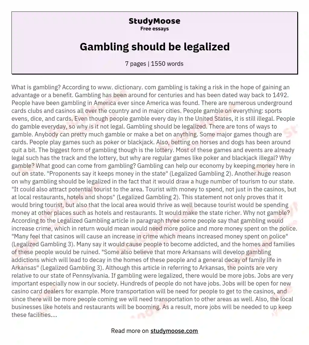 should sports gambling be legal essay