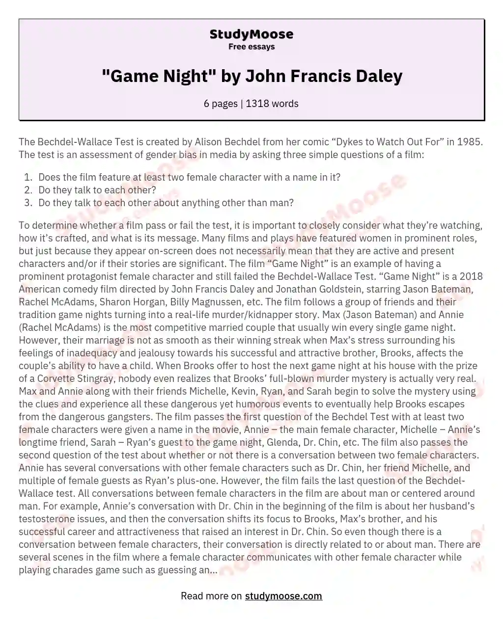 "Game Night" by John Francis Daley essay