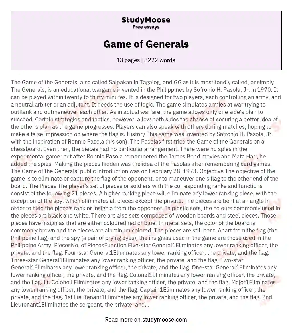 Game of Generals essay