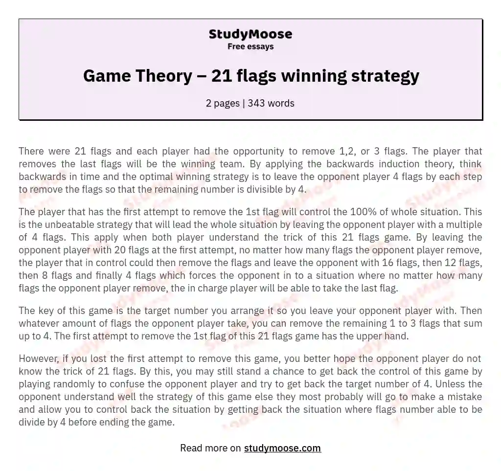 Game Theory – 21 flags winning strategy essay