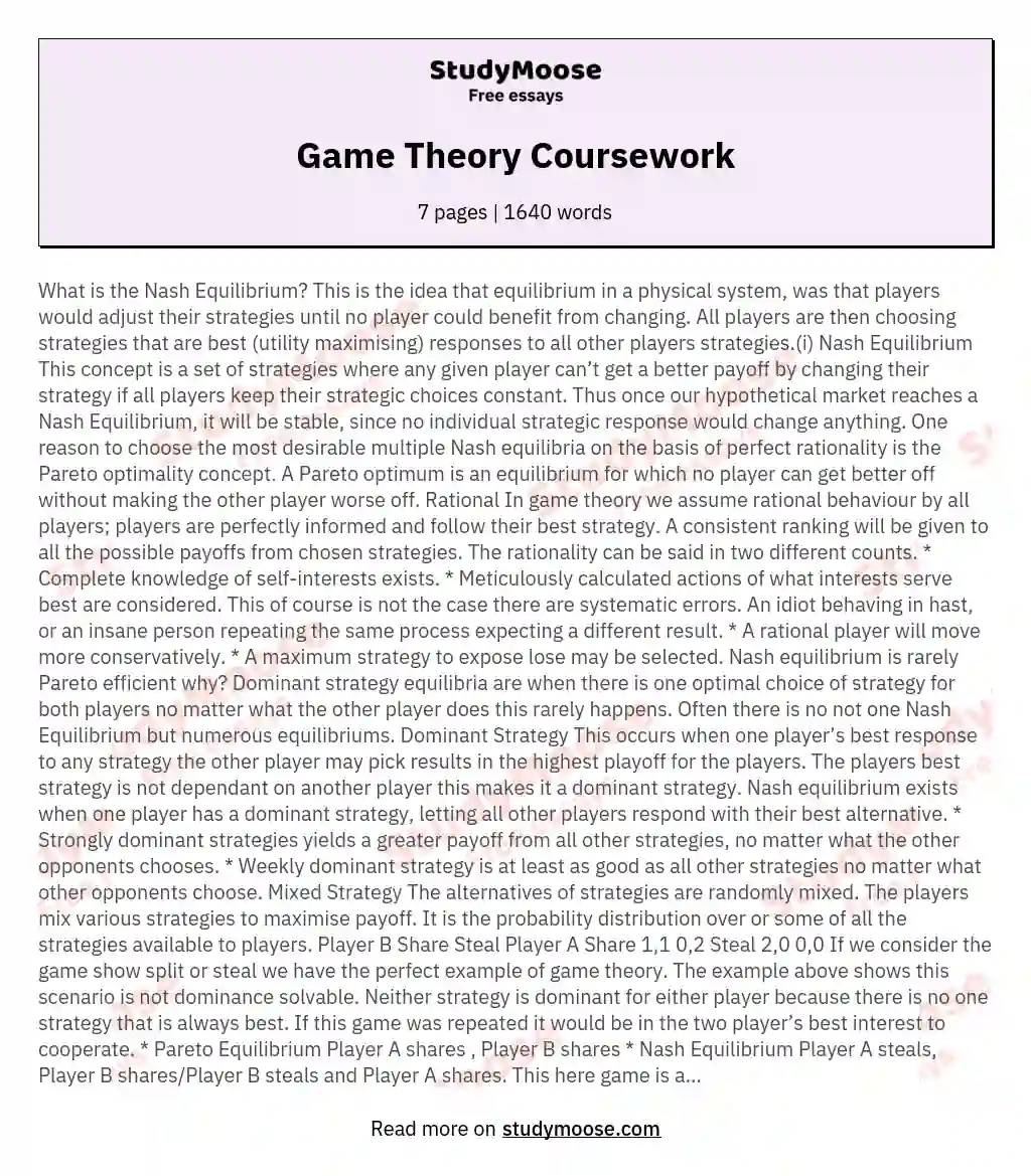 Game Theory Coursework essay