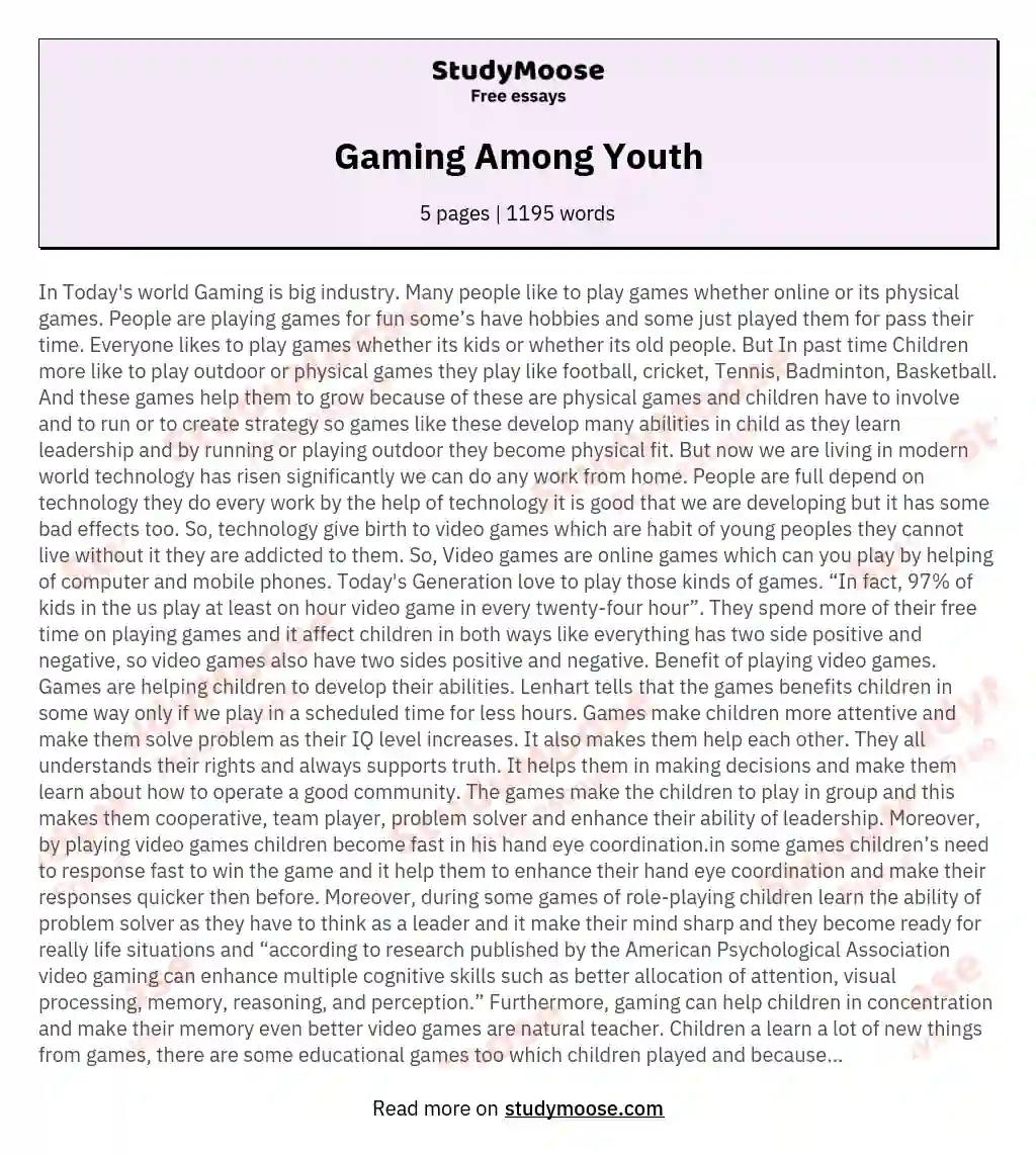 Gaming Among Youth essay