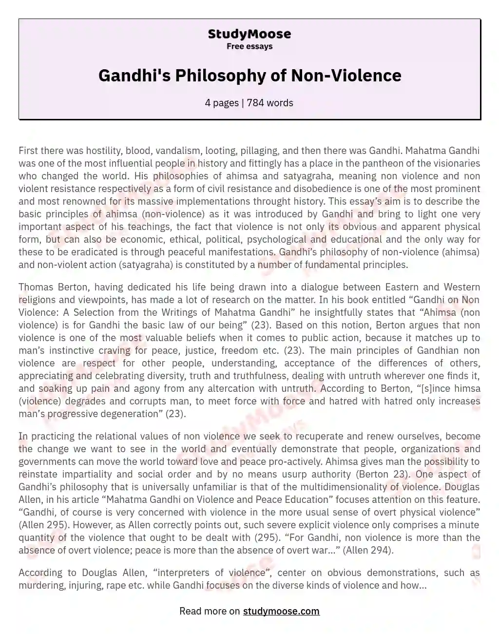 importance of non violence essay in telugu