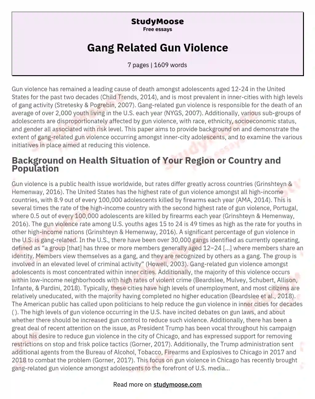 Gang Related Gun Violence