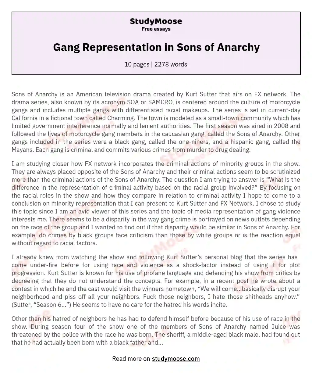 Gang Representation in Sons of Anarchy essay