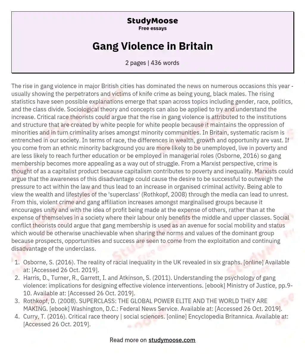 Gang Violence in Britain