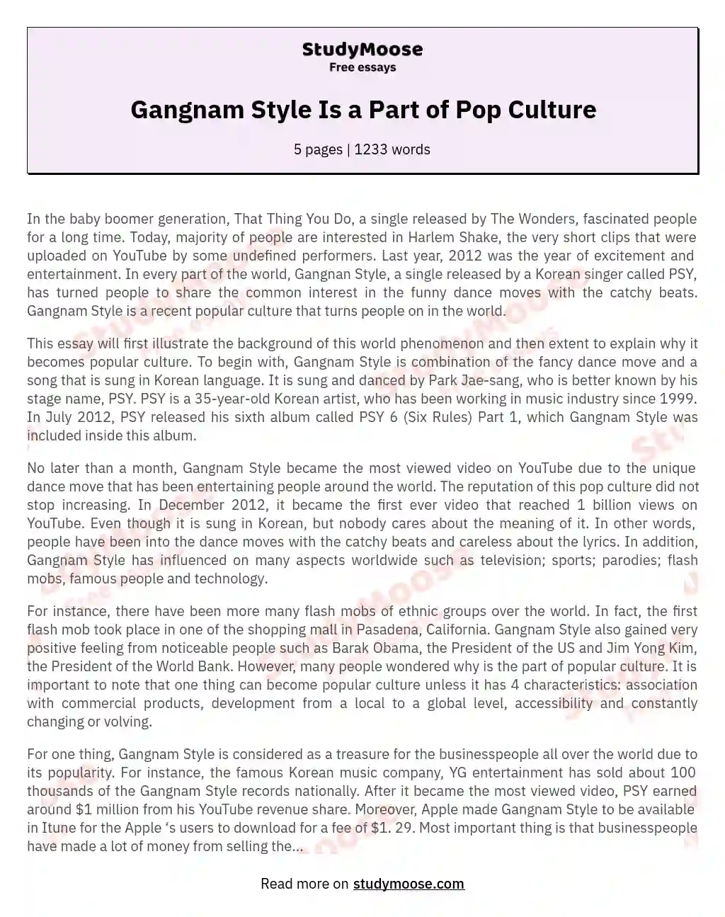 The Global Phenomenon of Gangnam Style essay