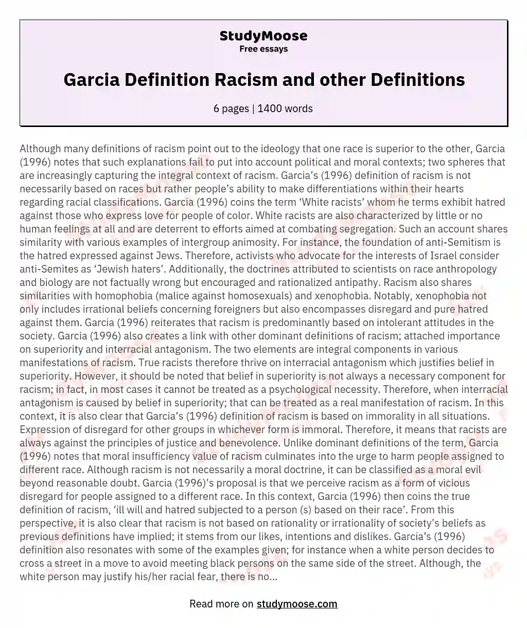 Garcia Definition Racism and other Definitions essay