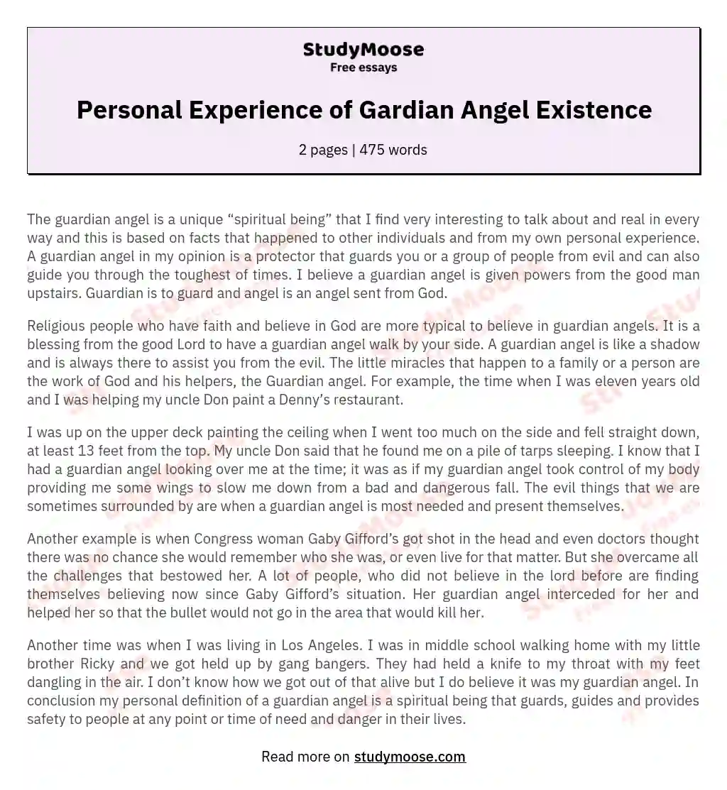 Personal Experience of Gardian Angel Existence essay