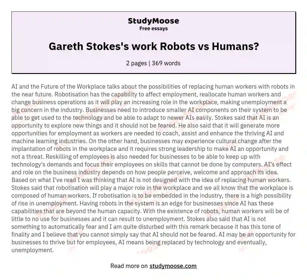 Gareth Stokes's work Robots vs Humans?