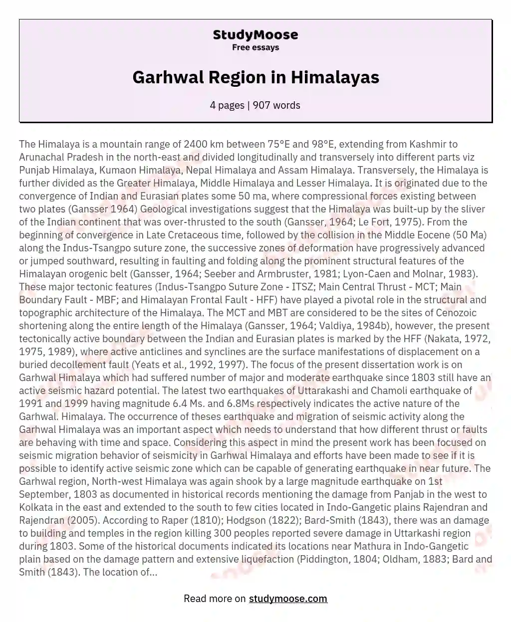 Garhwal Region in Himalayas essay