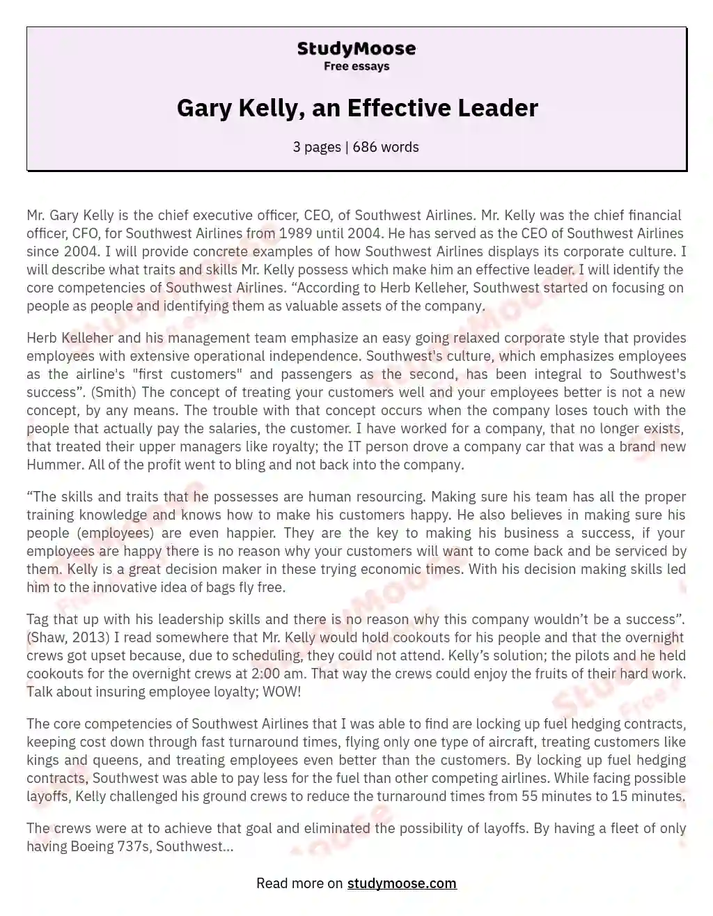 Gary Kelly, an Effective Leader