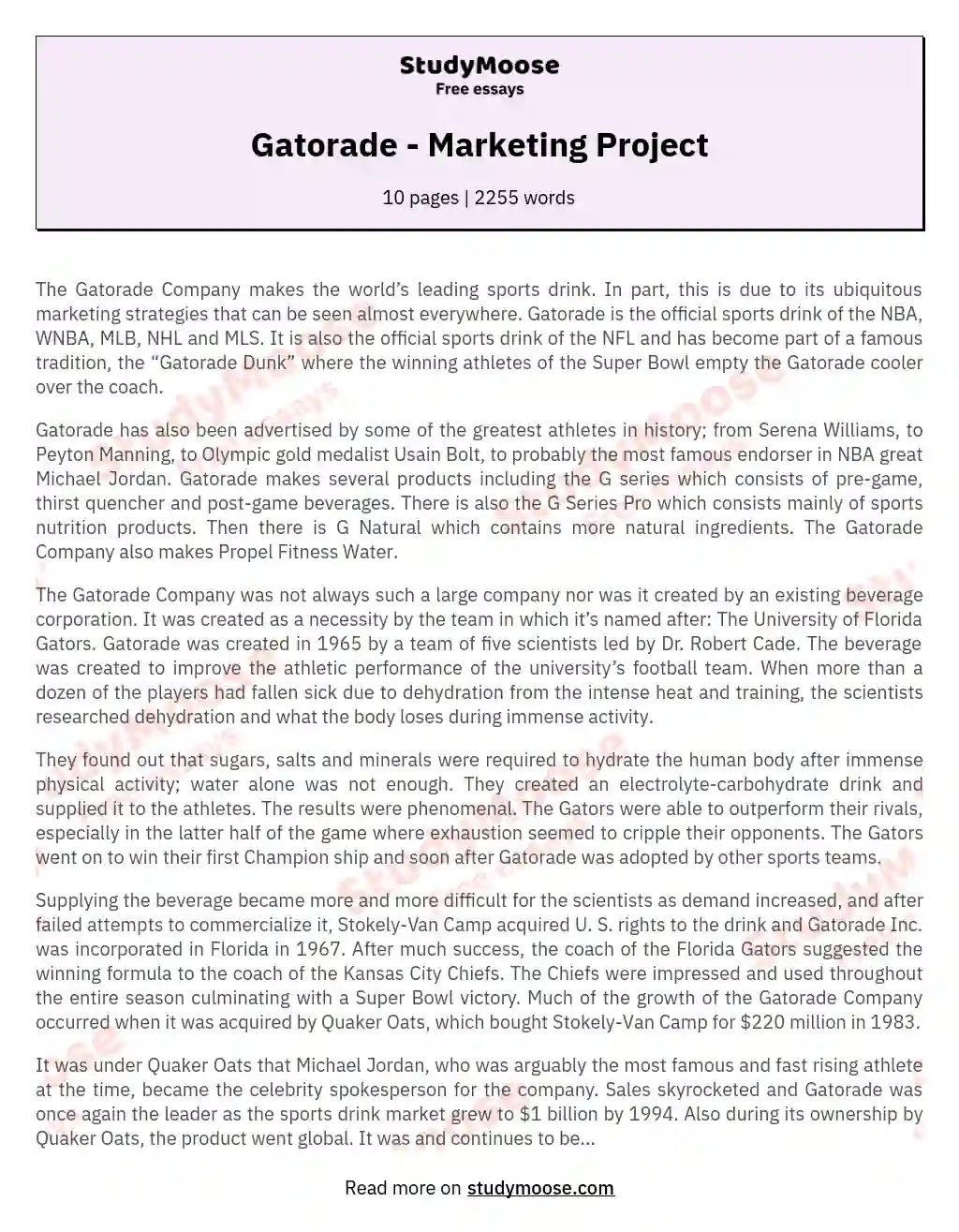Gatorade - Marketing Project essay
