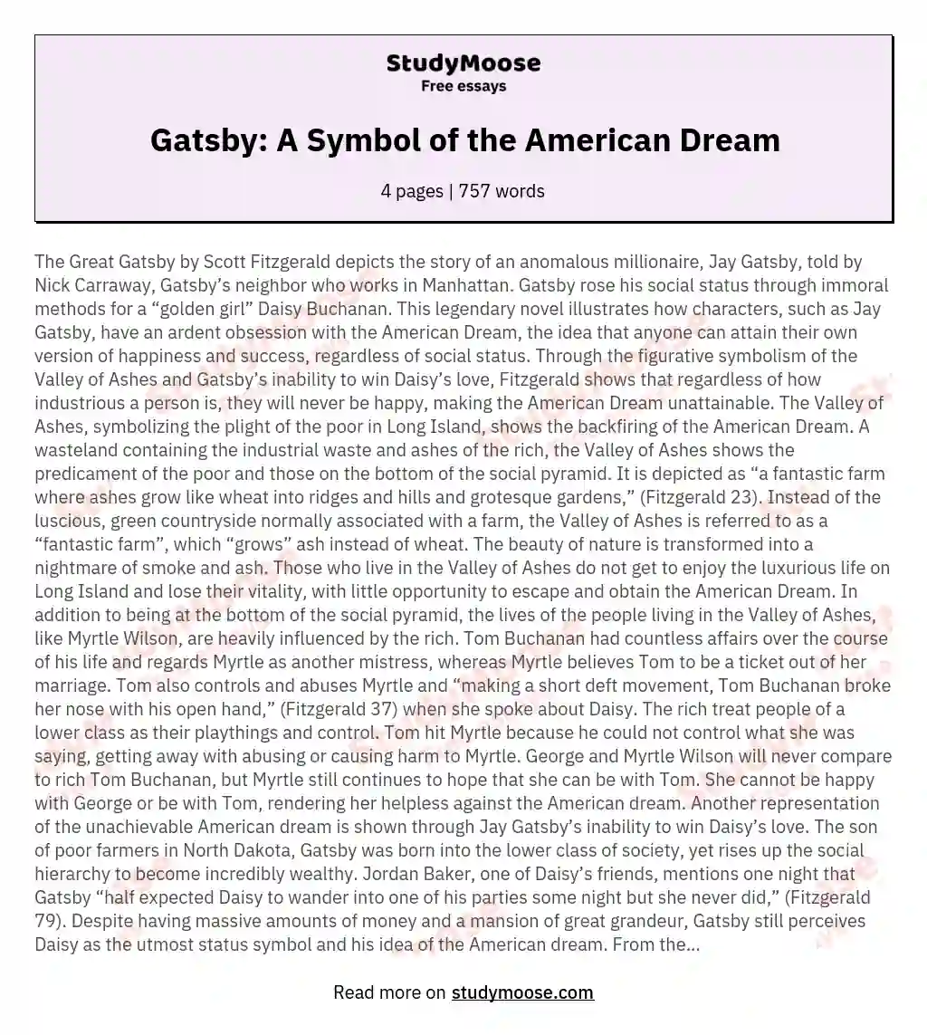 Gatsby: A Symbol of the American Dream