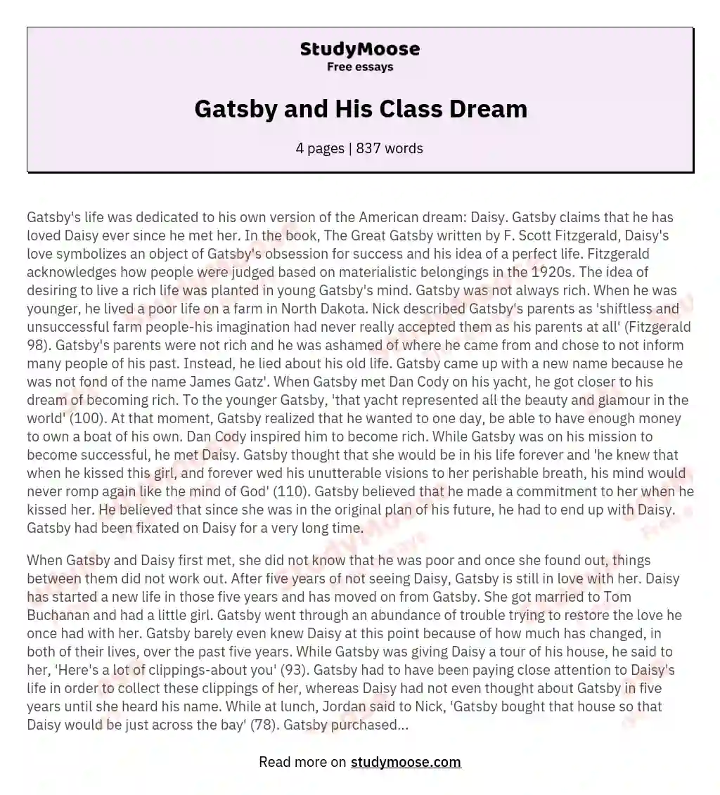 Gatsby and His Class Dream essay