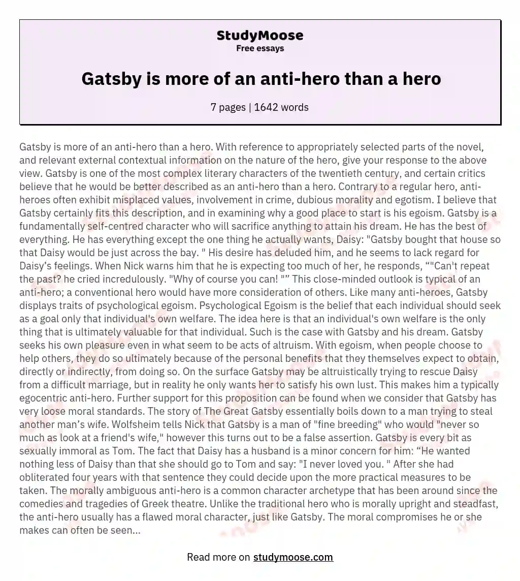 Gatsby is more of an anti-hero than a hero essay