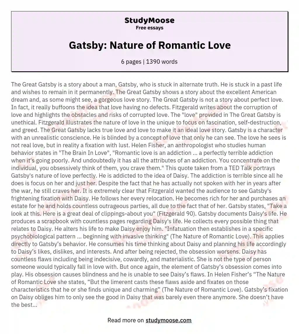 Gatsby: Nature of Romantic Love essay