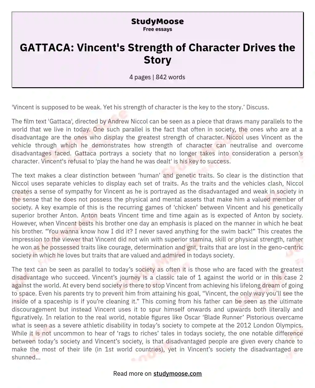 GATTACA: 'Vincent is supposed to be weak. Yet his strength of character is the key to the story.’