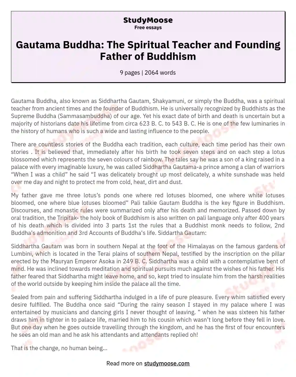 Gautama Buddha: The Spiritual Teacher and Founding Father of Buddhism essay