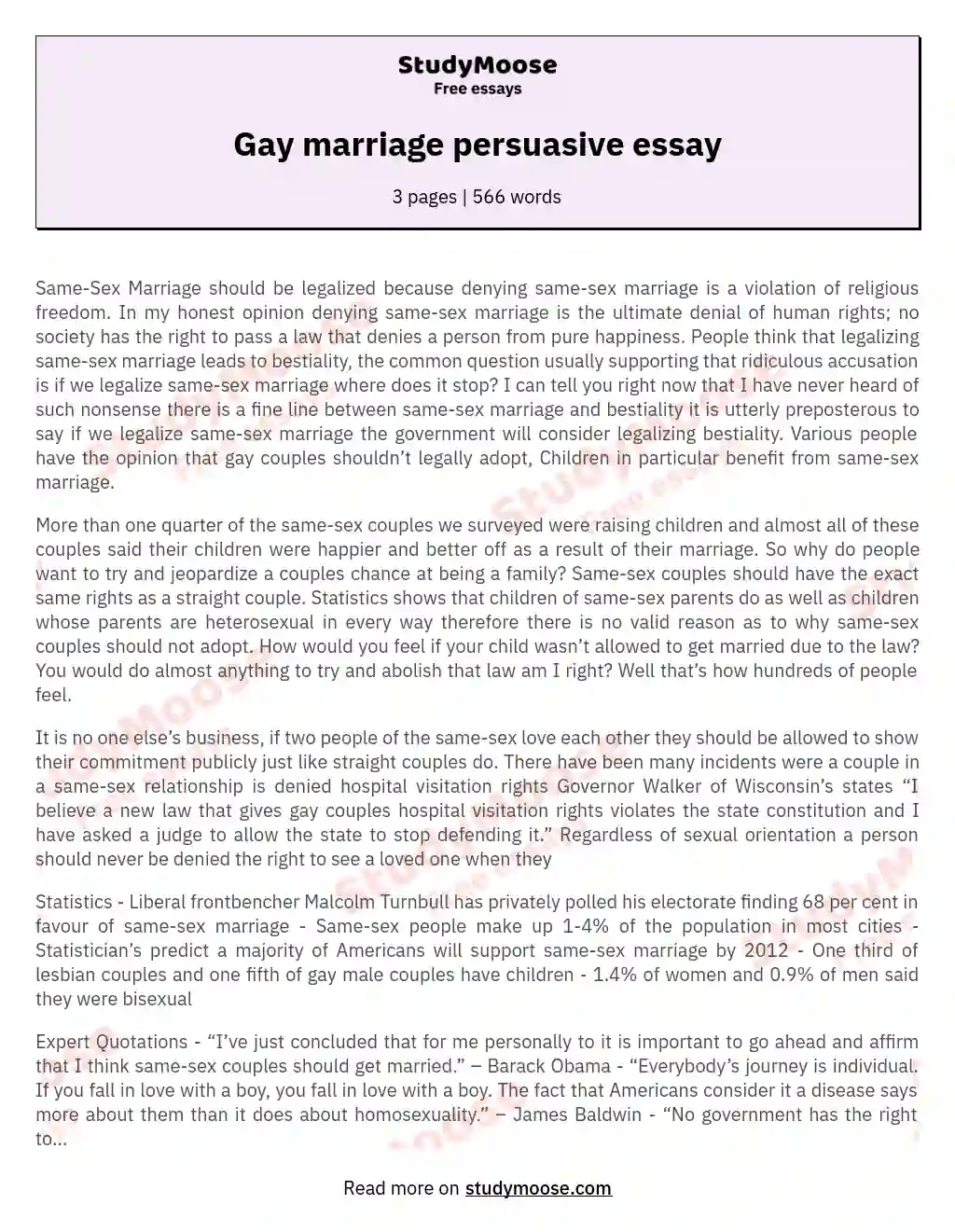 persuasive essay on gay marriage