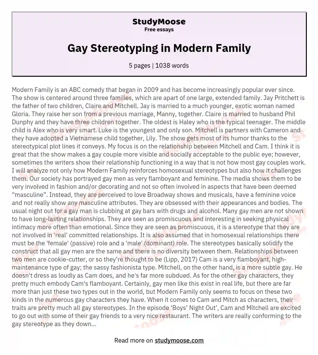 Gay Stereotyping in Modern Family essay