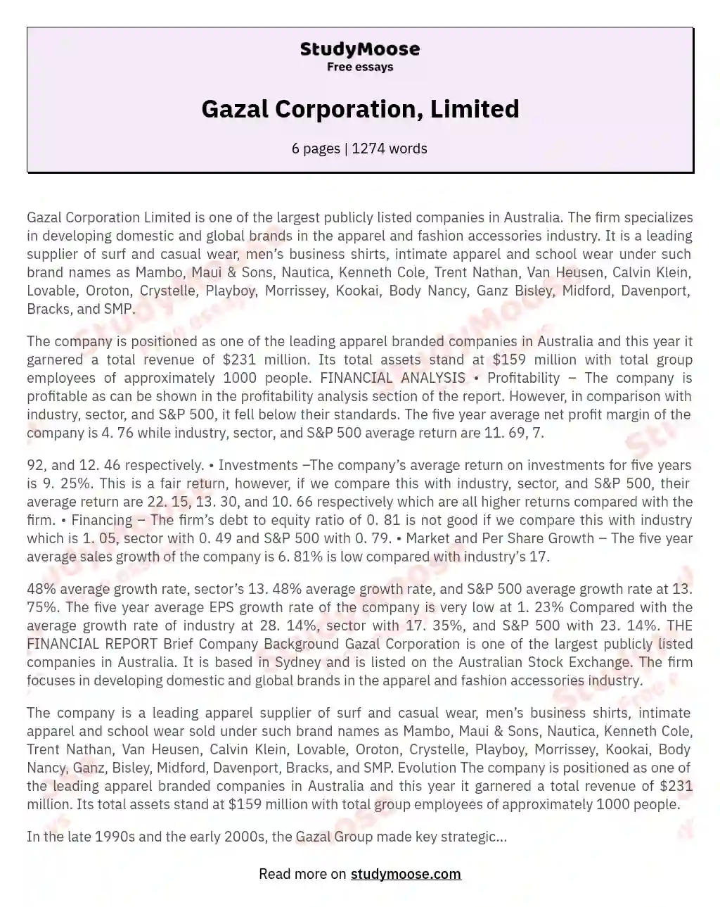 Gazal Corporation, Limited essay