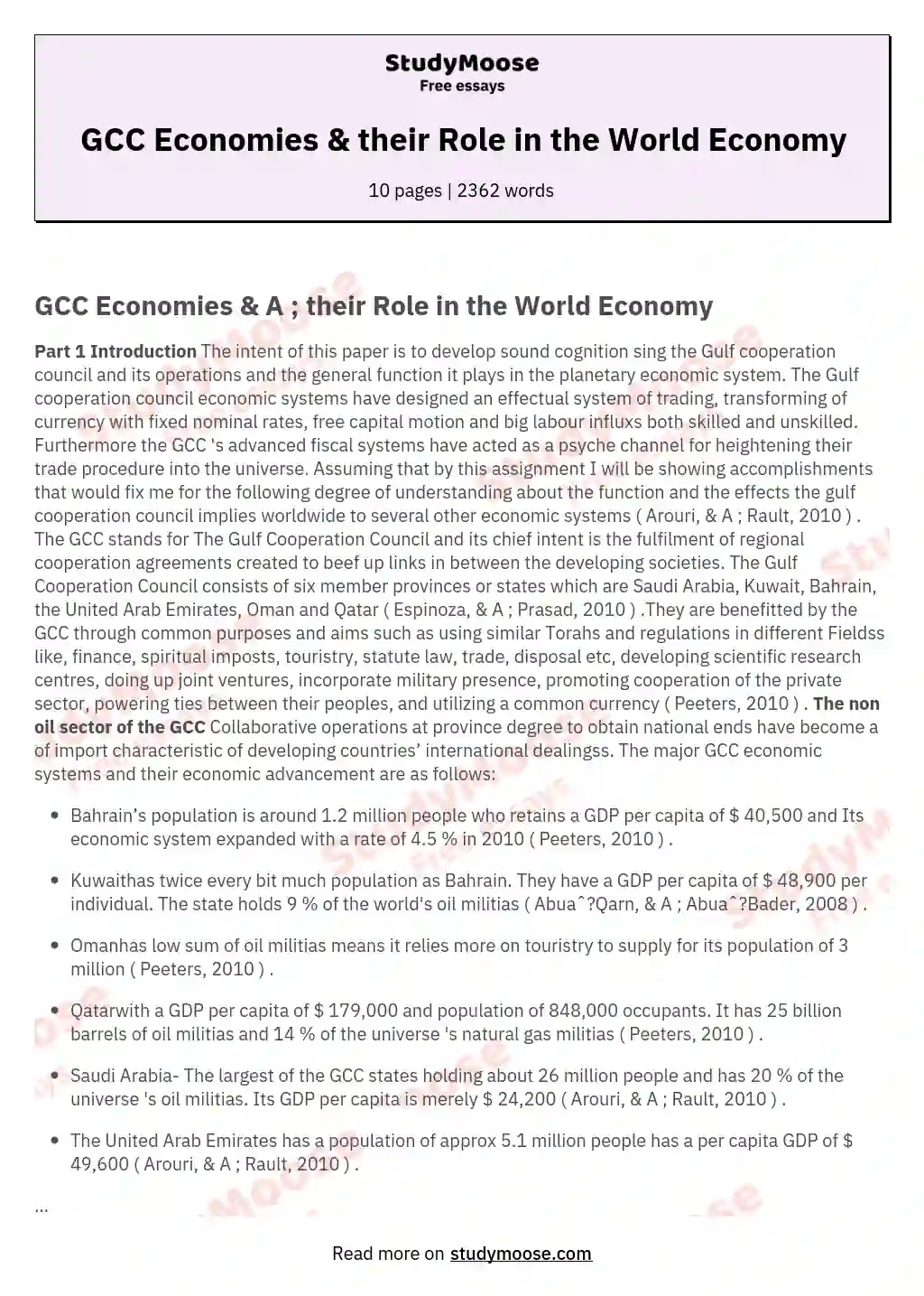 GCC Economies &amp; their Role in the World Economy essay