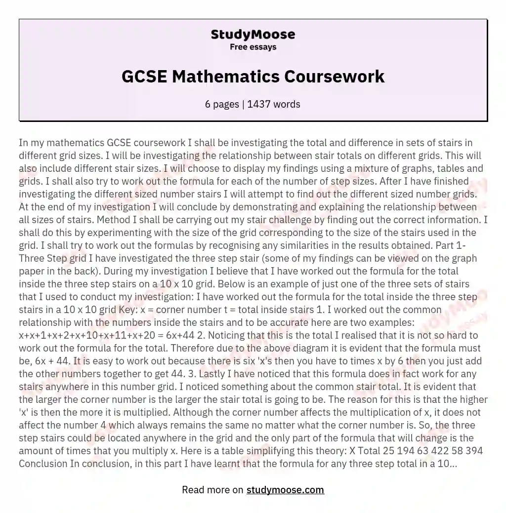 GCSE Mathematics Coursework essay