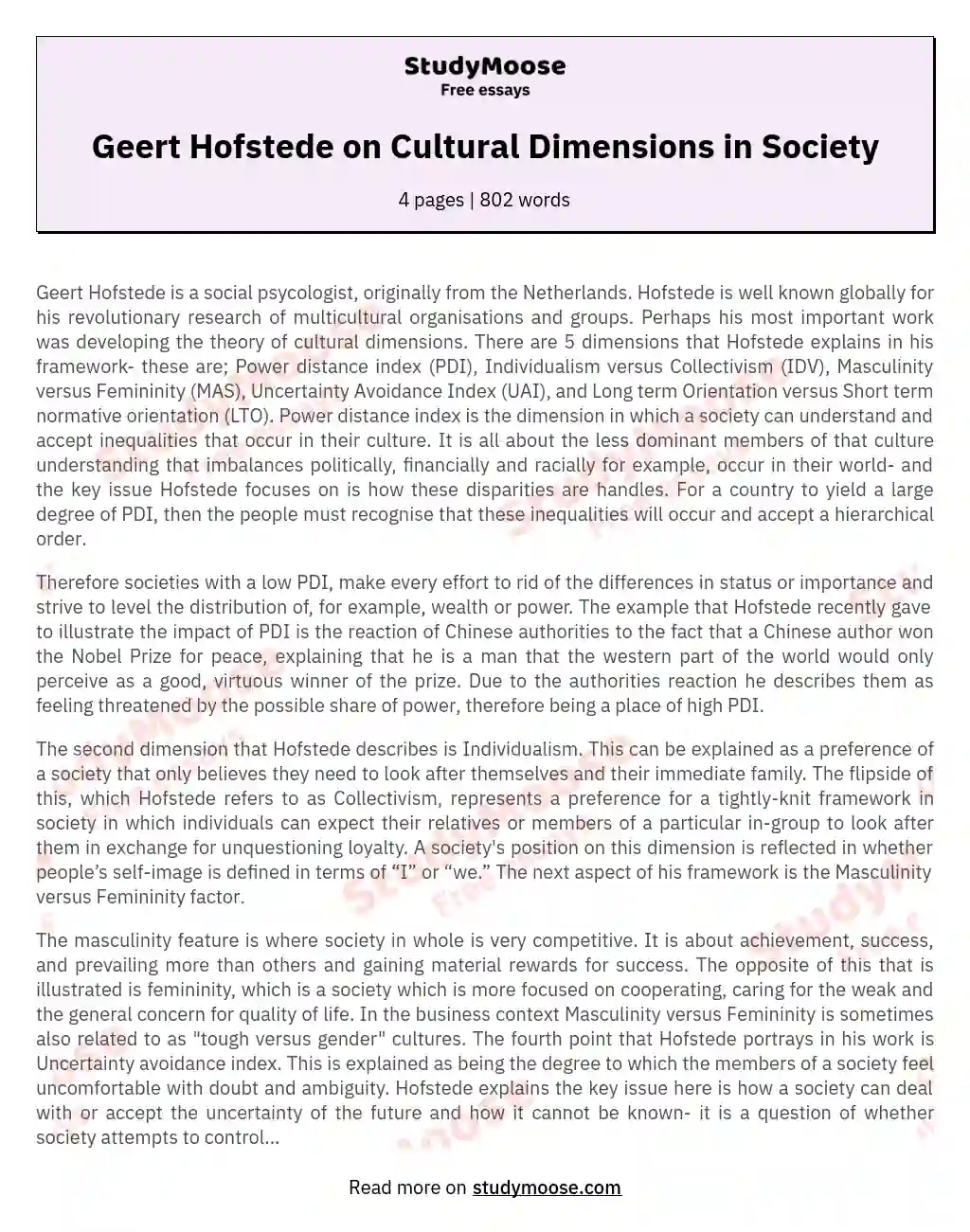 Geert Hofstede on Cultural Dimensions in Society