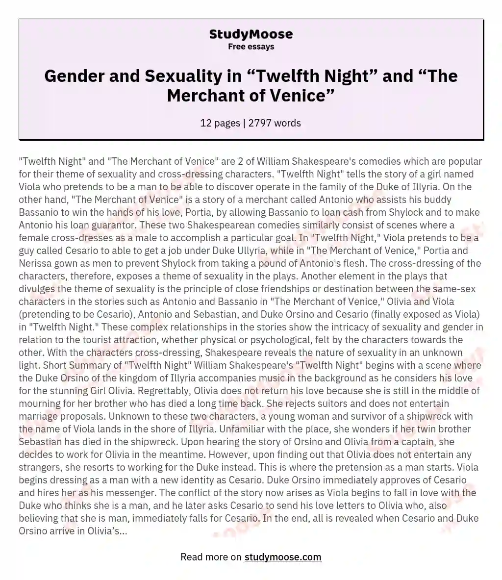 Gender and Sexuality in “Twelfth Night” and “The Merchant of Venice”