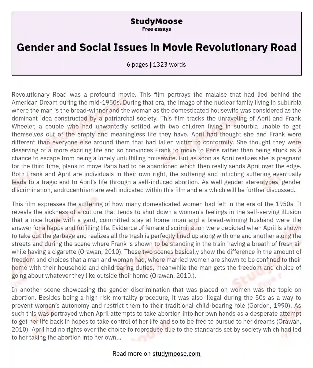 Gender and Social Issues in Movie Revolutionary Road