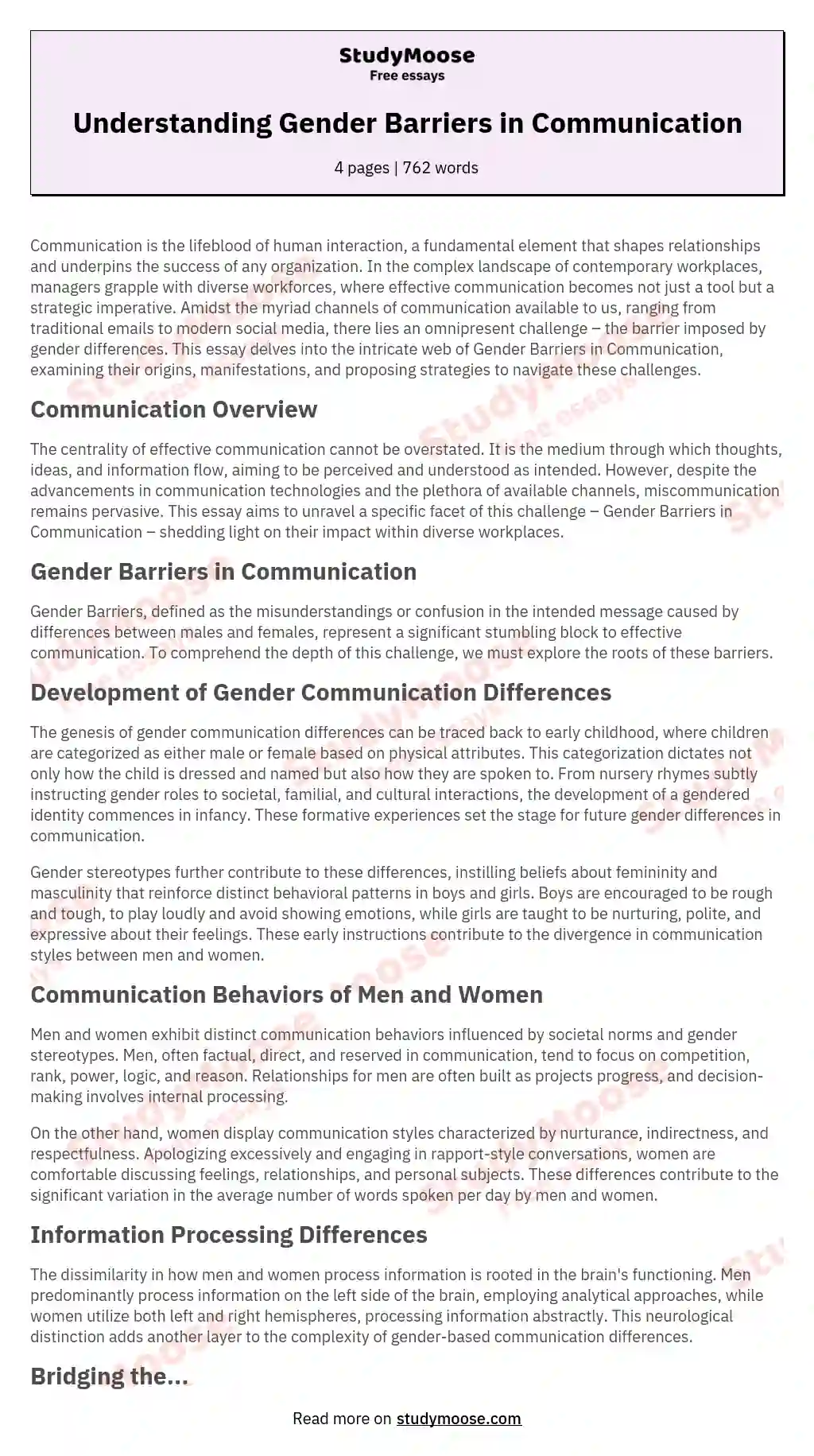 Understanding Gender Barriers in Communication essay